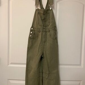 Cropped Army Green Barrel Overalls